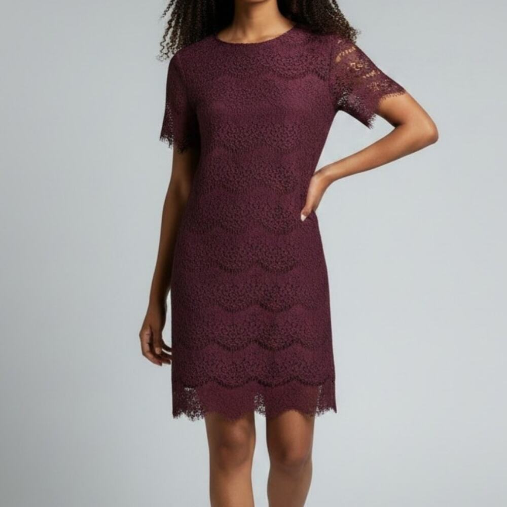 Lulus Burgundy Lace Mini Sheath Dress Short Sleeve Women's Size M NWT